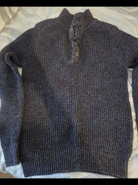 Men's Dark Charcoal Knit Button-Neck Cardigan Sweater